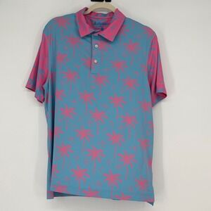 Chubbies Men's Palm Tree Print Golf Polo Shirt Blue‎ Pink Short Sleeve Size S